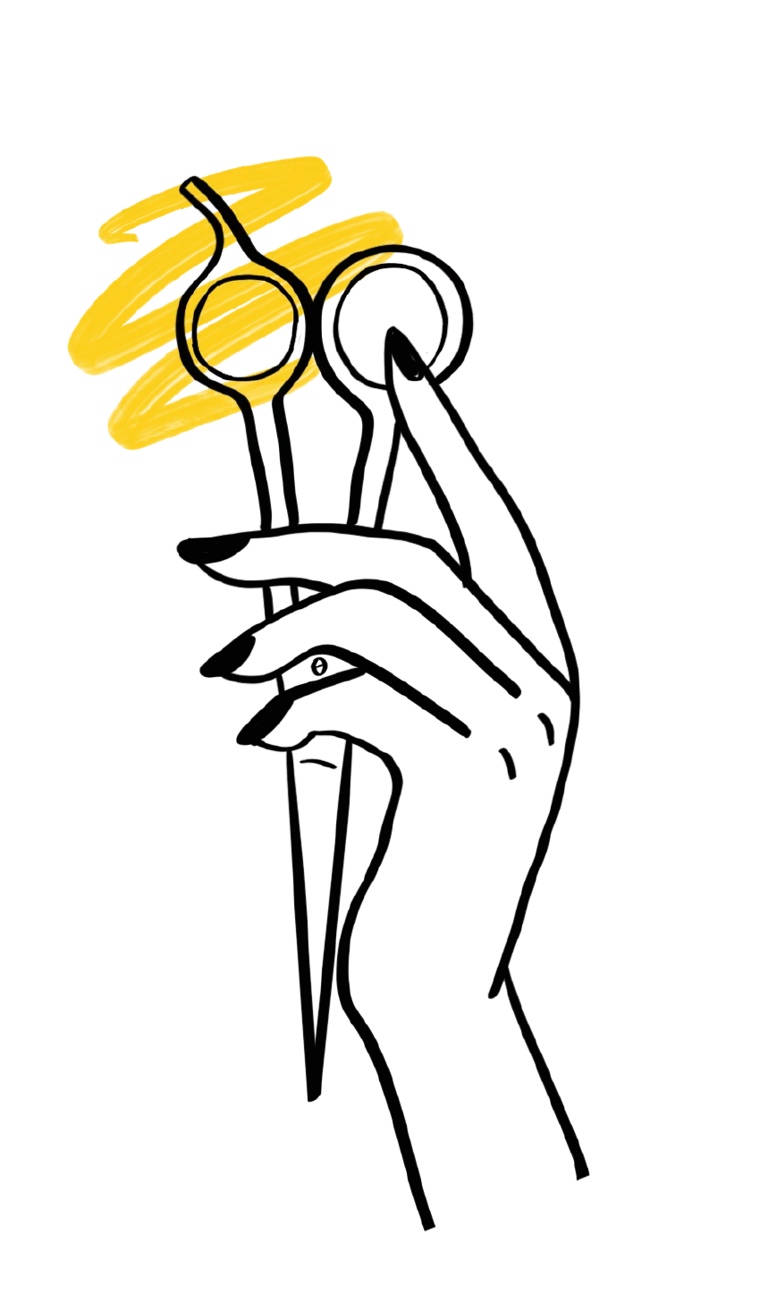 Illustration of a hand holding a pair of scissors