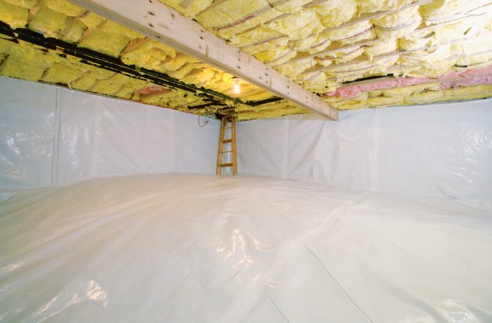 restored crawl space with new barrier and insulation